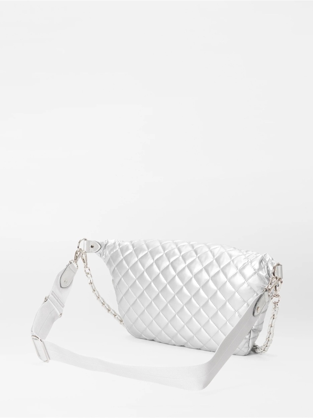 MZ Wallace Quilted Metallic Silver Crossbody Belt Bag - Picture 3 of 5